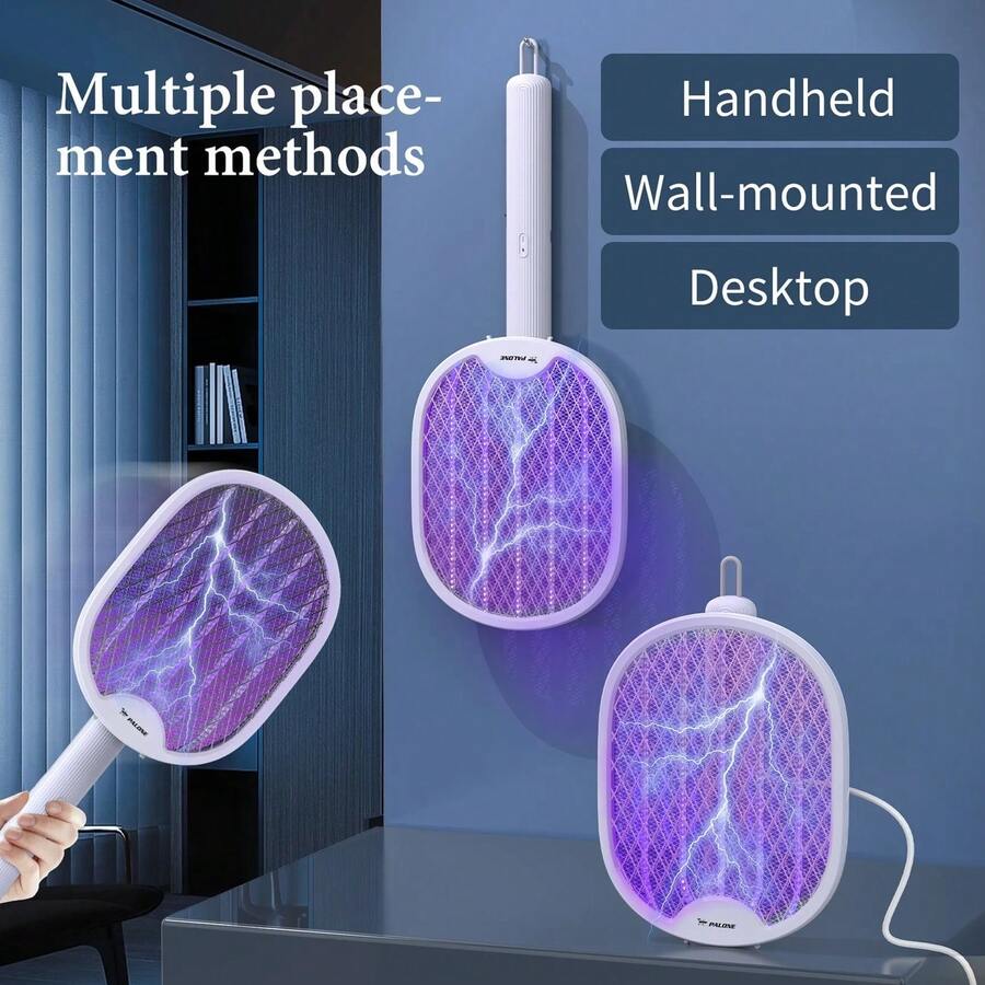 Mosquito Swatter, Foldable Mosquito Swatter, Electric Insect Killer, USB Rechargeable, Rotating Foldable Design For Compact Storage, Convenient To Carry, Suitable For Kitchen, Bedroom, Living Room, Indoor & Outdoor Use - White - View 1