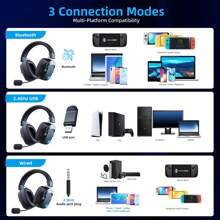 Acinaci Wireless Gaming Headset With Detachable Noise-Proof Microphone, 2.4G Bluetooth - USB - 3.5mm Wired Jack 3 Modes Wireless Gaming Headphones For PC, Switch, Phone, Tablet
