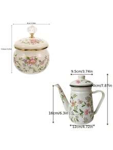 1pc/2pcs Colorful Enameled Coffee/Tea Pot, 1.2L Delicate Enamel Coffee Pot, Handle Pot Coffee Pot, Slim Spout Oil Pot Kettle, Family Boiling Pot, Tea Pot, Gift Pot For Home, Cafe, Party, Household Decor, Small Items Storage Bowl, Coffee Beans, Tea Leaves Storage, Tea Set Accessories, Thick Manual Tilting Water Pot, Floral Pattern Tea Pot, For Electric Or Gas Stove Coffee/Tea Brewing