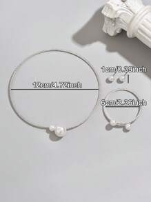 Set de joyería de 4 piezas para mujer, incluye collar, pulsera y aretes, de estilo minimalista con perlas y metal plateado, de moda y versátil