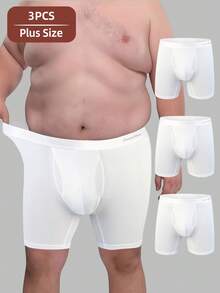 3PCS Plus Size Men's Boxer Panties Large Size 1xl-6xl Men's Apparel Soft White/Black Boxers, Men's Lingerie Boxer Panties Plus Size And Tall Men's Shorts For 240-350 Lbs Wearing Plus Size Panties - 白色 - 查看 1