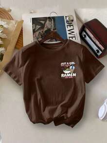 Tween Girls' Casual Summer Artistic Color Letter Printed Cute Milktea Design Cartoon Pattern Short Sleeve T-Shirt Cartoon Childlike Student Youth Artistic Tee Short Sleeve Girls Top Kids