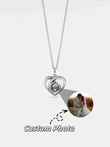 Custom Women's Projection Necklace, Personalized Heart Projection Photo Necklace With Rhinestones, Customized Women's Collarbones Chain Necklace, Customized Girlfriend Photo Projection Jewelry, 100 Languages "I Love You" Projection Necklace, Mother's Necklace, Customized Women's Valentine's Day Necklace, Memorial Photo Necklace - Heart Necklace - View 12