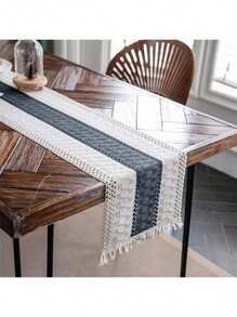1pc Boho Table Runner Macrame Table Runners For Home Decor ,Cream & Brown Macrame Table Runner With Tassels For Boho Dining Bedroom Decor Rustic Bridal Shower,Farmhouse Rustic Table Runner,Place Mat,Thanksgiving Christmas Home Decor (Multiple Sizes Available)