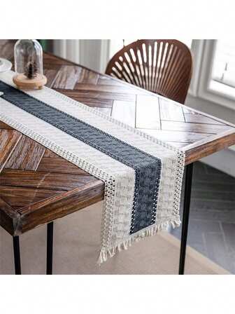 1 件波西米亚风格桌旗 Macrame 桌旗，适用于家居装饰，奶油色和棕色 Macrame 桌旗带流苏，适用于波西米亚风格餐厅卧室装饰、乡村新娘送礼会、农舍乡村风格桌旗、餐垫、感恩节圣诞节家居装饰（多种尺寸可选）