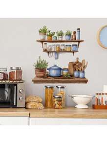 Kitchen Stickers/Decorative Stickers Painted Kitchen Kitchenware Rack Stickers Waterproof And Dustproof Stickers, 1 Piece Pvc Material Removable Wear-Resistant Stickers, Wall Stickers 23.6*15.7 Inches, Suitable For Kitchen Decoration, Wall Decoration, Restaurant Decoration, Interesting Birthday Gifts, Graduation Gifts, Make Your Home A New Look