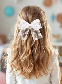 2 piezas Pinzas de lazo blanco para el cabello, Pasador con decoración de encaje y perlas, Pinzas de caimán de moda Accesorios para el cabello como regalo para niñas para la vida diaria
