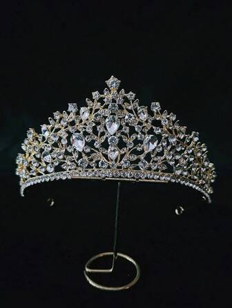 1pc Women's Versatile Geometric Pattern Casual Zinc Alloy Bridal Crown, Princess Crown For Wedding Photography, Premium Noble Sparkling Crystal Hair Accessory, All Season