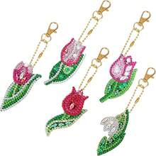 5pcs/Set DIY Diamond Painting Keychain - Floral Patterns, DIY Decorative Items, Diamond Painting Craft Supplies, Handmade Mosaic Painting Keychain DIY Kit Suitable For Beginners, Creative Handmade Craft Gift Set - Multicolor - View 8
