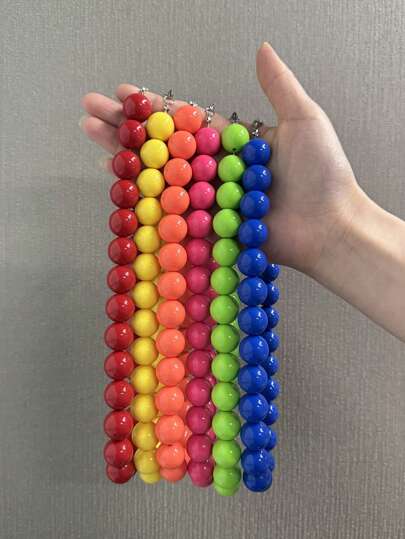 1pc Solid Color Shiny Acrylic Bead Pendant Necklace, European & American Style For Women