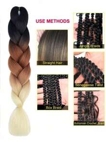 1/3/5 件/包 渐变棕色辫子 24 英寸合成大号编织马尾辫 合成钩针接发 时尚日常使用派对角色扮演万圣节 Yaki 直发 黑色至米色