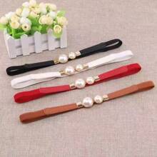 1pc Women Pearl Decor Elastic Waist Belt, Versatile For Sweaters, Jackets, Dresses
