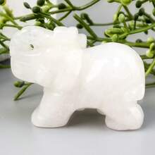 Estatuilla de elefante de cristal tallada a mano, decoración del hogar, cuarzo rosa Natural, amatista, animal artesanal, adorno feng shui WUYG - jade blanco - Ver 13