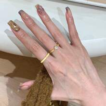 1pc Women's Gold Small Diamond Starry Ring, Vintage Minimalist Luxury Stackable Band, High-End Design