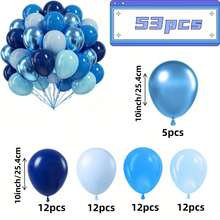 Kit com 53 balões azuis de metal e balões de látex azul-marinho, adequados para decoração de casa, como decoração de aniversário, decoração de casamento, revelação de gênero, celebração de cerimônia de formatura, decoração de festa, aniversário, etc. - Azul - Ver 3