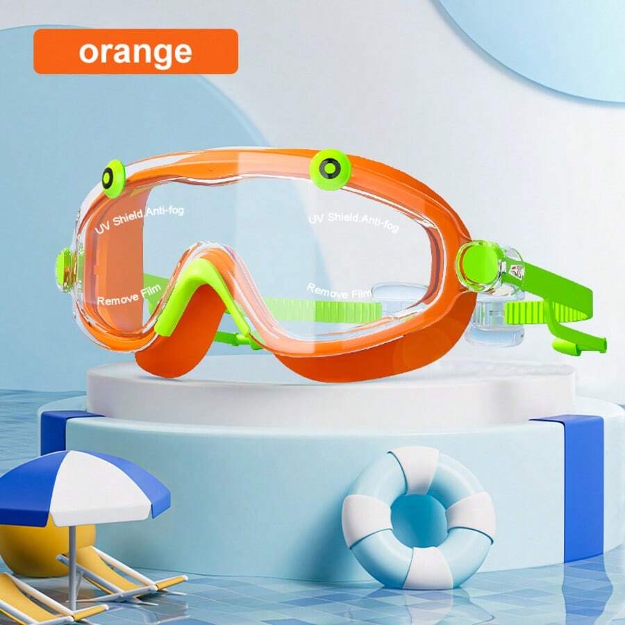 1pc Adorable Frog Swimming Goggles - Adjustable Head Strap, One-Piece Ear Plug, 180° Clear Vision Swim Mask, Allowing You To Enjoy Swimming Fun - Multicolor-orange - View 1