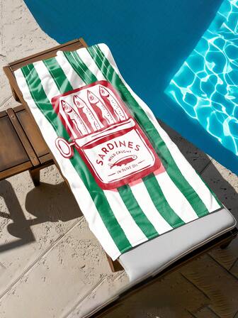 1 pieza Toalla de playa de secado rápido con diseño de lata de sardinas de dibujos animados divertida - Suave, absorbente y ligera, perfecta para nadar, hacer surf, acampar y como artículo esencial de viaje, accesorio de surf y artículo esencial de playa.