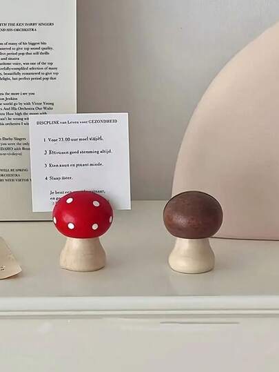1pc Mushroom Shaped Wooden Holder, Desktop Decor Photo Card Note Clip,Back To School,School Supplies