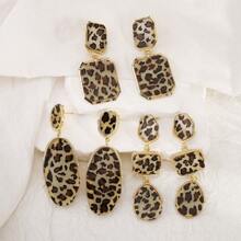 Mydear 1 Pair Retro Geometric Leopard Print Resin Pendant Earrings Suitable For Women's Everyday Wear