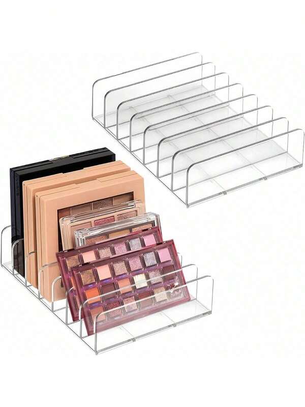 1pc Acrylic Eyeshadow Palette Organizer Transparent Makeup Storage Box, Suitable For Vanity Tabletop, 7-Compartment Divided Vanity Storage Rack, For Drawer And Bathroom, Modern Cosmetic Storage Tray