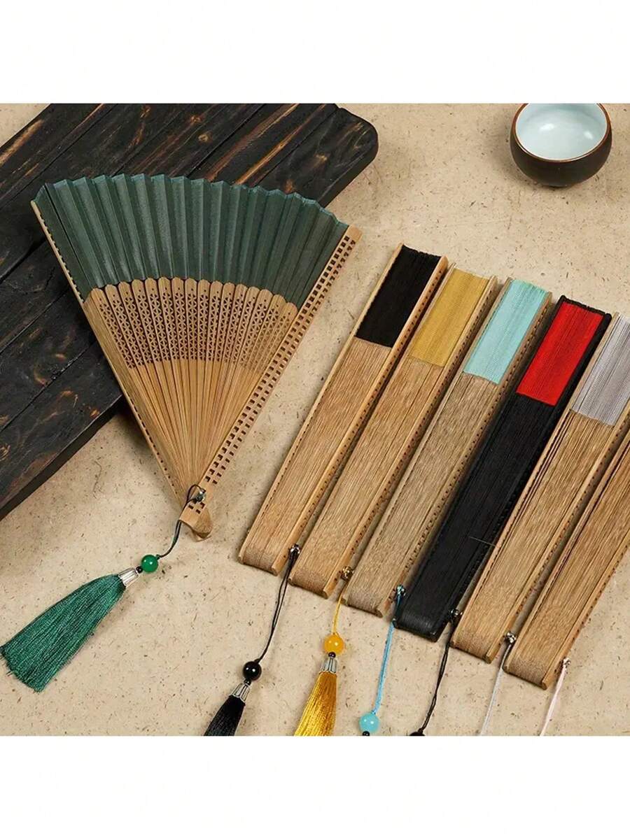 1 件可折叠扇子手持扇带流苏适用于户外旅行舞蹈表演旗袍着装配饰拍照道具