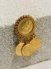 2pcS Bohemian Style Coin Brooch, Cheongsam Pendant With Small Ornaments, Female Lapel Button Ancient Style.