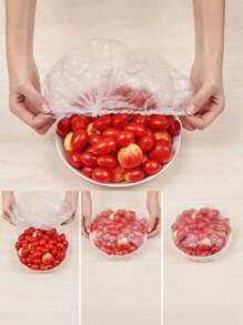 1 Packung mit 100 Einweg-Plastikfolie-Sets und Einweg-Duschhaube-Sets, PE-Kunststoff Schüssel Abdeckung zum Frischhalten Zuhause, Schulbedarf