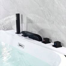 YUNRUX 5-Hole Bathtub Rim Faucet Waterfall Bathtub Faucets Shower Set Single-Lever Mixer - A - 查看 11