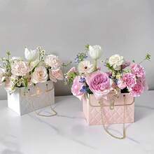 1/3pcs Floral Hand-Held Packaging Bags, Foldable Bouquet Hand-Held Fresh Flower Gift Box, Elegant Flower Box, Gift Packaging Bags Suitable For Women's Day, Valentine's Day, Mother's Day, Teacher's Day, Wedding Party - Pink - View 5