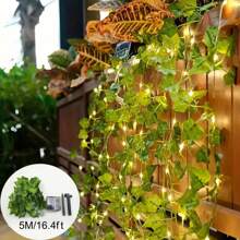 1 Stück, 2m/6,56ft 20LEDs, 5m/16,4ft 50LEDs, 10m/32,8ft 100LEDs solarbetriebene Efeu Lichterkette, Grün Blattpfad Lichter, Rasen Lichter, Garten Lichter für Hochzeit, Party, Garten, Camping, Zaun, Park, Fluss, Musikfestival Dekoration, Solar betrieben