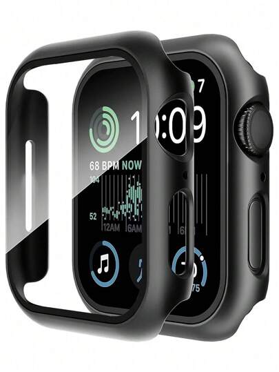 Buit In Tempered Glass Screen Protector- All Around Hard PC Protective Watch Case High Definition Ultra-Thin Cover For Apple Watch Series Ultra/SE/11/10/9/8/7/6/5/4/3/2/1, For Apple Watch Case 38/40/41/42/44/45/46/49mm, Intelligent Watch Case Accessories, Black