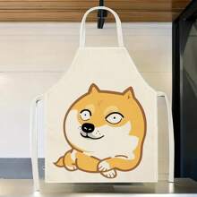 1pc Dog Letters With Chinese Style Pattern Apron, Creative And Fun Stylish Printing House Cleaning Apron, Waterproof Oil Easy Cleaning Kitchen Cooking Apron, Creative Home Apron, Work Uniform