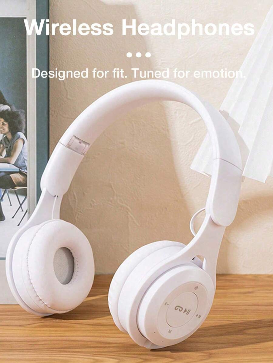 GENAI 無線耳機，跨越式無線+有線，支持TF多種模式，配有話筒HiFi立體聲可摺疊輕便耳機，深度低音，適用於家庭辦公手機電腦 - 標準 - 查看 1