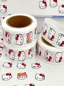 Sanrio Rollo de 500 piezas de pegatinas de Sanrio Hello Kitty - Pegatinas mate de colores reutilizables, aptas para scrapbooking, envoltorios de regalo, recuerdos de fiesta, manualidades DIY - Diseño de dibujos animados lindos con lazo rojo y detalles de bigotes, pegatinas para recuerdos de fiesta | Pegatinas de colores | Cinta decorativa Útiles escolares, Vuelta al cole