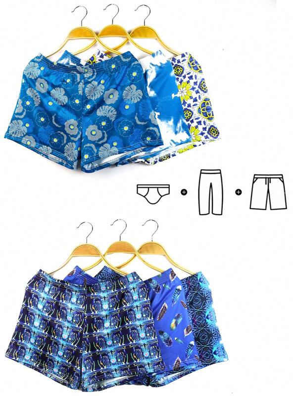10pcs Assorted Casual Sports Basic Knit Moisture Wicking Fabric Relaxed Fit Printed Lounge Pants, Soft, Comfortable, Elastic Waist Boxers For Everyday Use, Plus Size