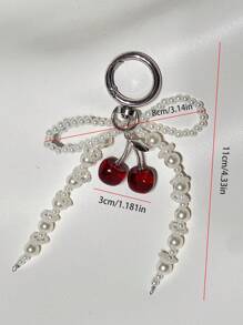 1pc Cute Ballet Style Bow Pendant, Pink Cherry Bag Charm, Y2K Elegant Gothic Handmade Beaded White P Keychain, Suitable For Girls/Women Daily Wear, Holiday Gift, Red Cherry Pendant - Burgundy - View 3