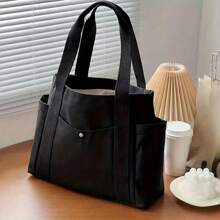 1 pieza/2 piezas Bolso de lona de gran capacidad, bolso de hombro con múltiples bolsillos, bolso de compras reutilizable, fácil de llevar con asa cómoda, para uso diario y regalos, bolso portátil para la escuela, el trabajo, los viajes y las compras