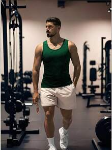 Men's Sleeveless Fitness Workout Tank Top, Base Layer Short Sleeve T-Shirt, Compression Shirt - Olive Green - View 4