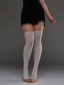 120D Spliced Tight Tights, Fake Thigh Tights, Black & White, Suitable For Halloween, Christmas, Student Style, Daily Wear, Cozy - Multicolor - View 14