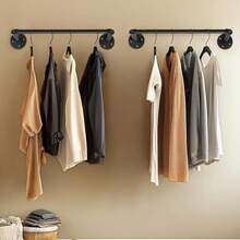 Wall Mounted Clothes Rail Industrial Pipe Towel Rail Detachable Hanging Garment Rack Clothes Pole Hanging Rustic Iron Display HolderHanger Stackers Back To School - Black - View 10