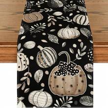 Pumpkin & Dark Floral Autumn Table Runner, Seasonal Fall Kitchen Dining Table Decor For Home Party