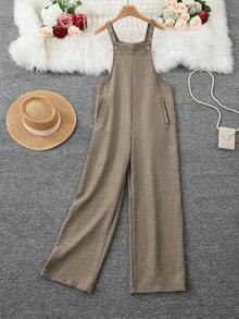 欧美风格女士细肩带纽扣口袋连体裤