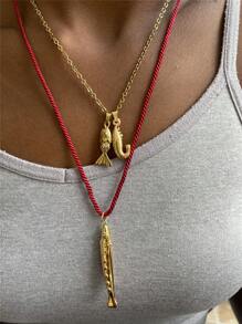 Stainless Steel Ocean Holiday Fish Rope Pendant Necklace For Women, Summer