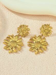 1 par de pendientes tipo botón con formas de corazón, estrella de mar, sol, floral y geométricas en tono dorado de acero inoxidable, adecuados para uso diario, playa, fiesta y vacaciones, gran regalo para amigos
