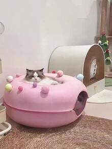 1 Pieza Casa Cama Cueva Desmontable Para Gatos Donuts Nest Tunnel, Juguete Interactivo Adecuada Para Gatos Pequeños y Medianos, Material Duradero y Resistente a Arañazos, Apto Para Todas Las Estaciones - Rosa - Ver 2