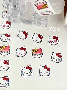 Sanrio Rollo de 500 piezas de pegatinas de Sanrio Hello Kitty - Pegatinas mate de colores reutilizables, aptas para scrapbooking, envoltorios de regalo, recuerdos de fiesta, manualidades DIY - Diseño de dibujos animados lindos con lazo rojo y detalles de bigotes, pegatinas para recuerdos de fiesta | Pegatinas de colores | Cinta decorativa Útiles escolares, Vuelta al cole