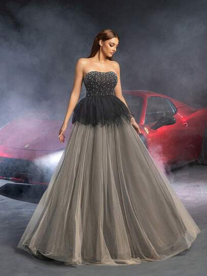 Luxury Bridal Wedding Dress | Strapless Sweetheart Neckline - Fitted Bodice Embellished With Rhinestones, Floor-Length Train, Suitable For Red Carpet Galas, Bridal Banquets, Urban Chic Weddings And High-Fashion Photoshoots