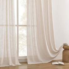 Sheer Curtains 84 Inches Long, White Curtains Living Room 2 Panels Set, Linen Curtains Window Privacy With Filtering (W52 X L84 Inch, Linen), Home Decor - PINK BEIGE - 查看 6