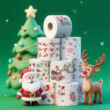 1 Piece Christmas Print Toilet Paper Roll - White Paper, Santa Claus Theme Decorative Home Decor, Holiday Gift For Restaurant Cafe - Multicolor - View 1