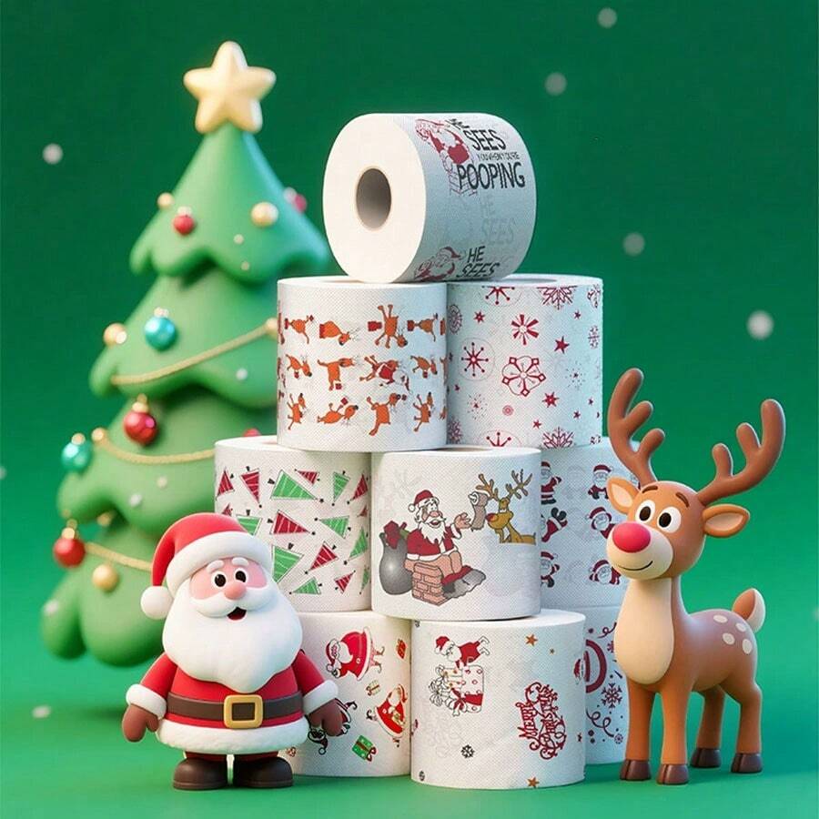 1 Piece Christmas Print Toilet Paper Roll - White Paper, Santa Claus Theme Decorative Home Decor, Holiday Gift For Restaurant Cafe - Multicolor - View 1
